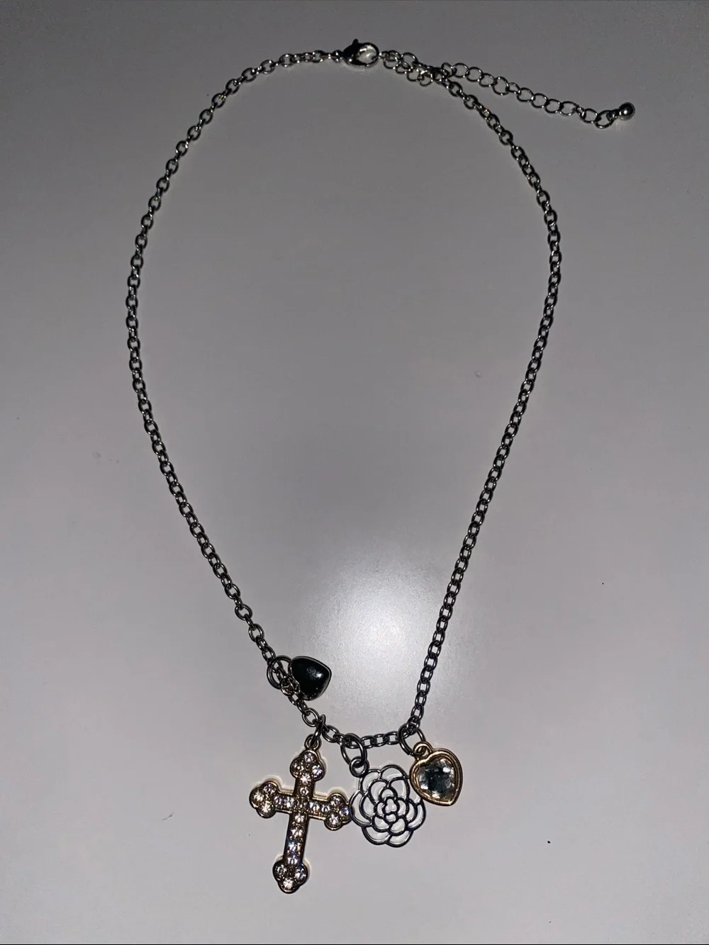 Silver Crystal Cross Pendant Necklace